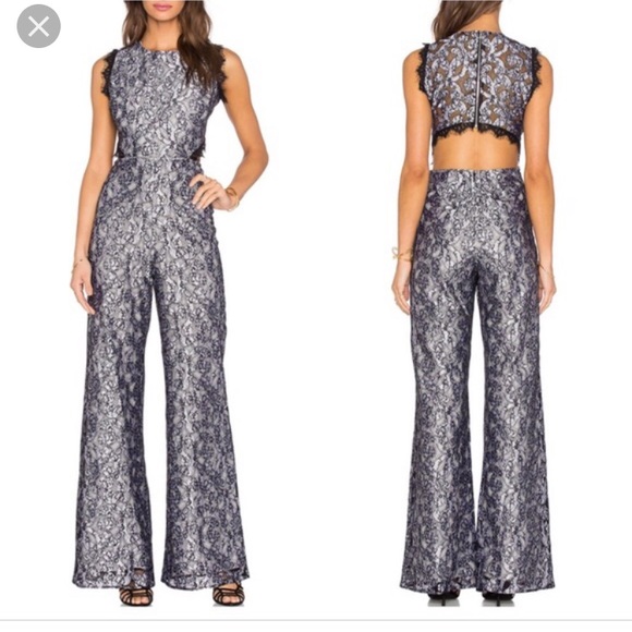 Alexis Pants - Alexis Livia Silver Lace Jumpsuit M